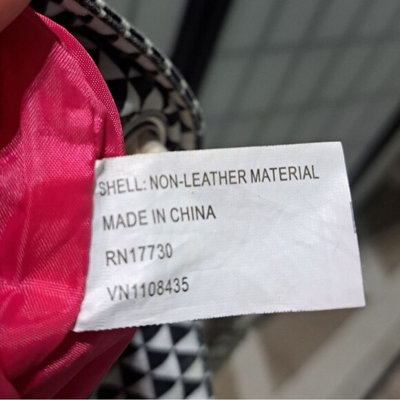 Boho tote bag black white multicolor geometric design rope handle pink interior - Picture 7 of 8